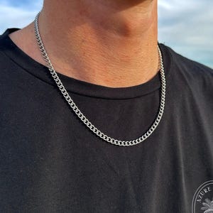 Herren Halskette, Silber Herrenkette: Edelstahl Kubanische Kette 4 mm, Silberkette, Herren Silberkette