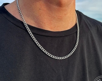シルバーカーブチェーンネックレス 4mm メンズチェーン シルバーリンク