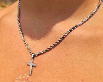 Silver Cross Pendant, Mens Cross Pendant Necklace, Men&#39;s Silver Necklace, Men&#39;s Jewellery, Silver Pendant Necklace, Men&#39;s Rope Chain