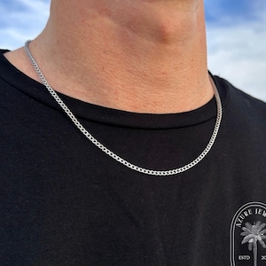 Silver Connell Chain, 3mm Silver Cuban Chain, Mens Necklace, Mens ...
