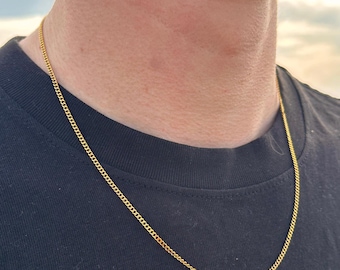 Mens Gold Necklace, Gold Cuban Chain 2mm, Mens Necklace, Gold