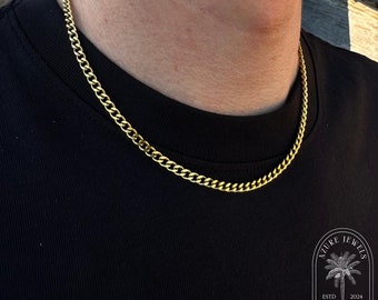 18金カーブチェーンネックレス｜幅7mm 名入れ刻印オプションあり
