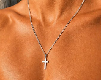 Mens Silver Cross Necklace, Mens Necklace, Stainless Steel Chain, Cross Pendant, Mens Cross Chain, Mens Jewellery