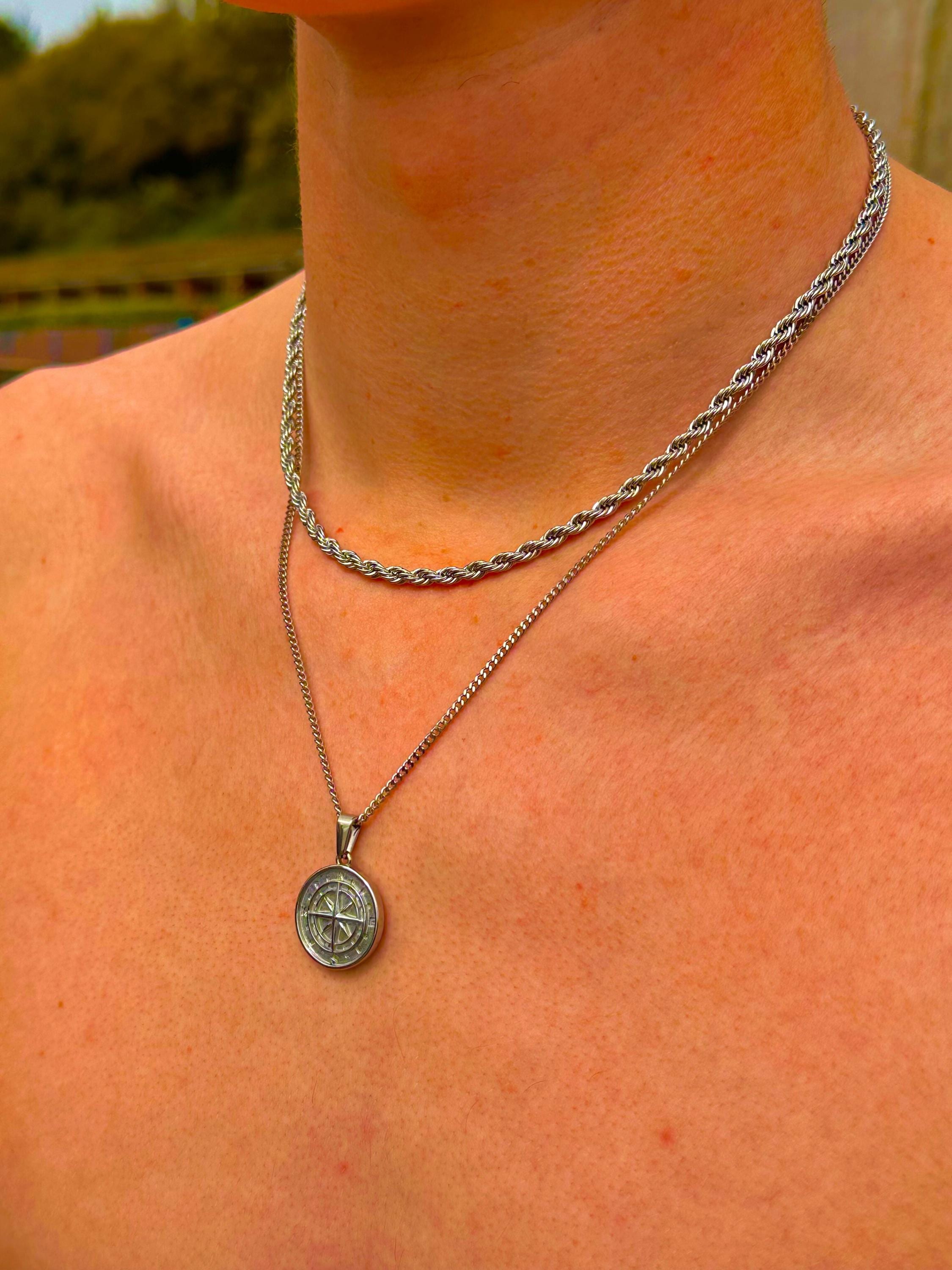Mens Compass Necklace, Mens Necklace, Mens Silver Compass Necklace, Mens Silver Necklace, North Star Compass Necklace,  Gifts for boyfriend,