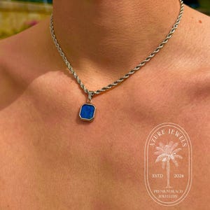Lapis Lazuli Halskette, Silberkette Herren, Herren Stein Anhänger, Herrenschmuck, Lapis Stein Anhänger, Herren Halskette, Herren Seil Kette