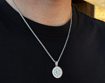 Collana con bussola in argento, collana da uomo con ciondolo a forma di stella polare, catena in acciaio inossidabile, ciondolo da uomo - Gioielli da uomo - Di Twistedpendant - Italia