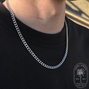 Zilveren Cubaanse ketting, zilveren herenketting, 5 mm, 2 mm, herenketting, herenketting, herenketting roestvrij staal, zilveren herenketting