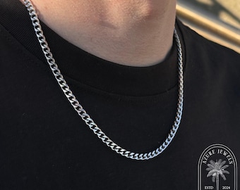 Zilveren Cubaanse ketting, zilveren herenketting, 5 mm, 2 mm, herenketting, herenketting, herenketting roestvrij staal, zilveren herenketting