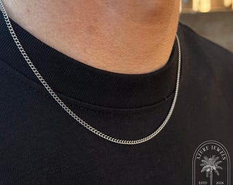 Silver Connell Chain, 2mm Cuban Chain, Mens Thin Necklace, Mens Necklace, Mens Cuban Chain, 2mm Silver Chain, Mens Connell Chain