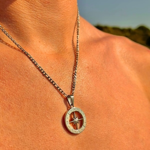 Silver North Star Compass Necklace, Men&#39;s Silver Necklace, Mens Compass Pendant, Men&#39;s Jewellery, North Star Compass Pendant, Men&#39;s Necklace