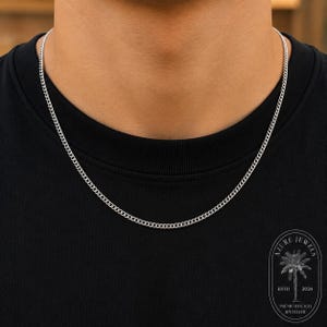 メンズネックレス、シルバーキューバンチェーン：ステンレススチールコネルチェーン2mm、細身のシルバーチェーン、メンズシルバーネックレス 画像 8