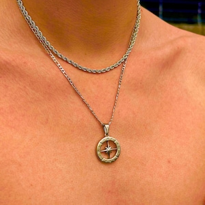 Silver North Star Compass Necklace, Mens Necklace, Mens Silver Compass Pendant, Pendant for him
