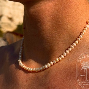 Zoetwaterparelketting heren, echte zoetwaterparelketting heren, 5 mm parels, herensieraden, herenketting, herenparelketting, parels