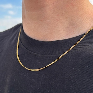 Gold Cuban Chain, 2mm Cuban Connell Chain, Mens Thin Necklace, Mens Necklace, Mens Cuban Chain, 2mm Gold Chain, Mens Connell Chain