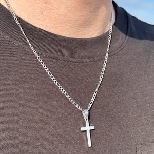 Silver Cross Necklace, Mens Cross Pendant Necklace, Mens Silver Necklace, Silver Pendant Necklace, Men&#39;s Jewellery, Mens Figaro Chain
