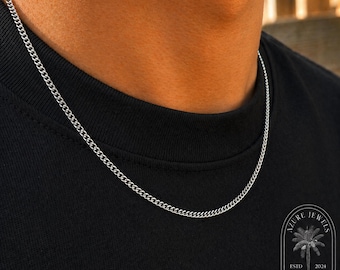 Herren Halskette, kubanische Silberkette: Edelstahl Connell Kette 2 mm, dünne Silberkette, Herren Silberkette