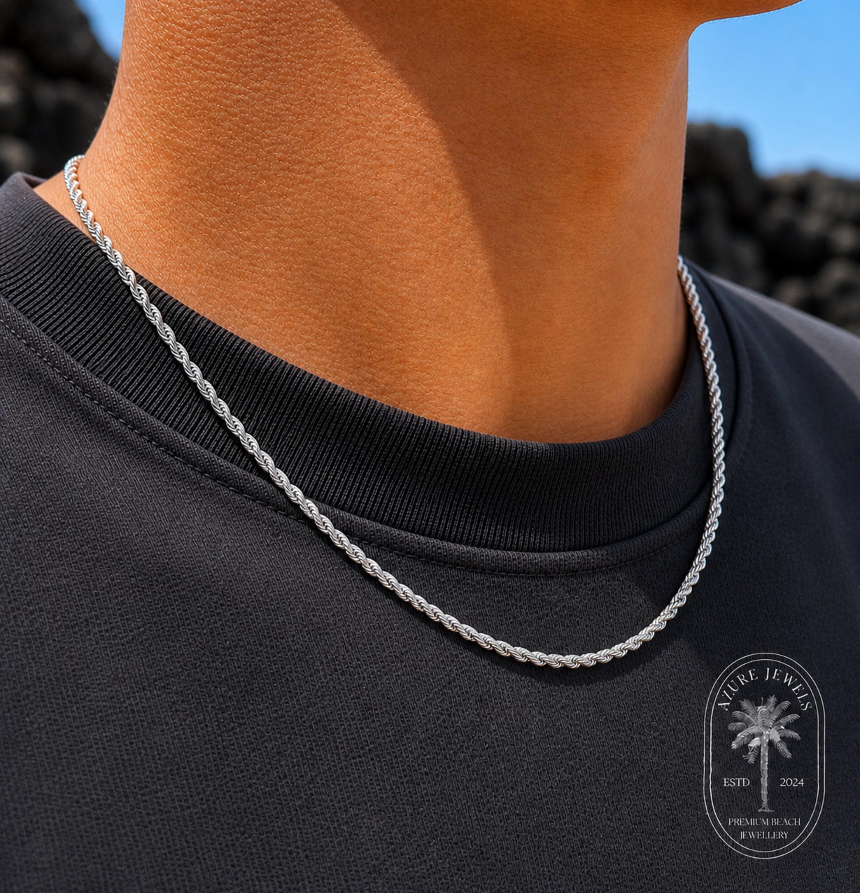 Silver Rope Chain Necklace, 2mm, Mens Necklace, Mens Silver Chain