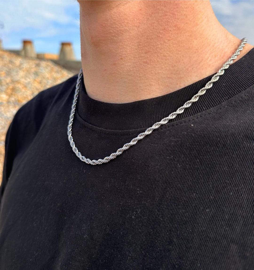 Mens Silver Rope Chain 4mm, Mens Necklace, Mens Rope Chain, Mens Silver ...