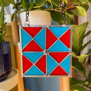 Stained Glass Geometric Triangles Suncatcher - Handmade Stained Glass Suncatcher - Abstract Glass Art - Window Art Hanger