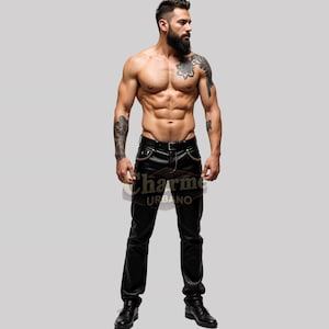 100% Real Sheepskin Black Leather pant For Men - Handmade Black Leather Biker Pant For Men - Personalized Black Leather Pant - Gift For him