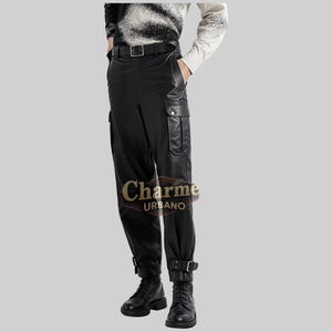 Real Lambskin Black Leather Pant For Men - Handmade Black Cargo Pant Men - Classic Leather Black Trouser - Gift For Him