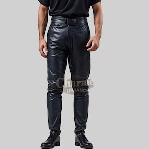 100% Handmade Black Leather Pant For Men - Real Black Leather Biker Pant For Men - Personalized Black Leather Pant - Gift For Him