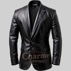 Veste blazer en cuir élégante et coupe slim pour homme - Manteau en cuir noir de première qualité - Style classique pour homme moderne