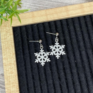 Silver Enamel Snowflake Earrings