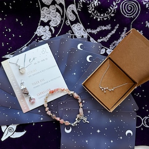 Ensemble de bijoux Lion astrologie constellation du zodiaque collier pierres brutes pierre de soleil citrine bracelet en argent sterling carte oracle cadeau pour elle