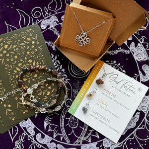 Ensemble cadeau sorcellerie bijoux collier noeud celtique pendentif porte-bonheur en argent sterling 925 bracelet de pierres précieuses pierre brute tarot oracle carte fortune citrine