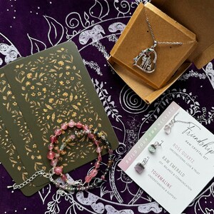 conjunto de regalo brujo joyería collar familia colgante plata de ley 925 pulsera de piedras preciosas piedra cruda tarot oráculo tarjeta corazón amor familia circonitas