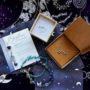 Boogschutter PREMIUM sieraden set astrologie sterrenbeeld dierenriem ketting ruwe stenen apatiet amethist armband sterlingzilveren ring tarot