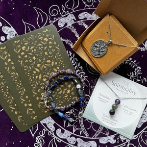 witchy Geschenk-Schmuckset Hecata Anhänger Sterling Silber 925 Edelstein Armband Rohstein Tarot Orakel Karte Glück Dreifacher Mond
