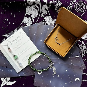 Stier sieraden set astrologie sterrenbeeld dierenriem ketting ruwe stenen smaragd rozenkwarts diopsiet armband sterlingzilver orakelkaart