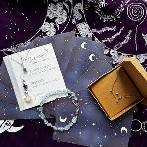 Ram sieraden set astrologie sterrenbeeld dierenriem ketting ruwe stenen diamant amethist aquamarijn armband sterlingzilver orakelkaart