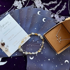 Astrologie Sternzeichen Kette Rohsteine Tigerauge Citrin Armband Sterling Silber Orakel Karte Geschenk für sie