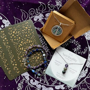 witchy Geschenk-Schmuckset Hecata Anhänger Sterling Silber 925 Edelstein Armband Rohstein Tarot Orakel Karte Dreifachmond Abalone Muschel