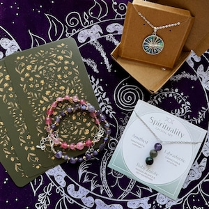 Witchy cadeauset sieraden ketting Poolster hanger sterlingzilver 925 edelsteen armband ruwe steen tarot orakelkaart abaloneschelp