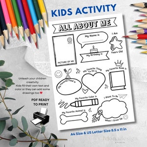 All About Me Printable For Students All About Me Poster Activity For Kids Back To School Get to Know Me Coloring Activity For Student