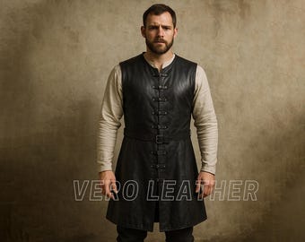 Medieval Leather Vest – Renaissance Gambeson – Handmade Men's Black Leather Armor – LARP Costume – Steampunk Tunic