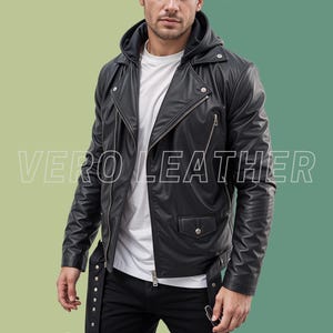Custom Handmade Black Leather Biker Jacket for Men