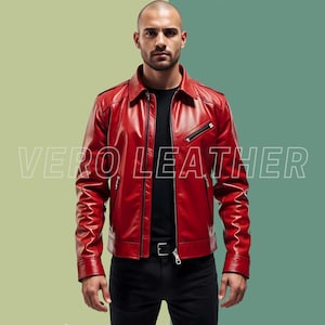 Handmade Red Leather Biker Jacket: Personalized Gladiator Style