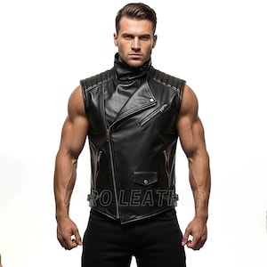 Handmade Black Leather Riding Vest: Gladiator Style, Customizable