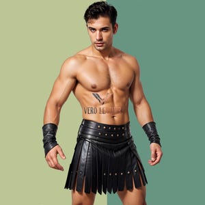 Handmade Black Leather Gladiator Kilt For Men - Personalized Leather Kilt Men - Real Leather Kilt Men - LGBTQ Kilt Men