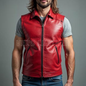 Red Leather Vest Pure Leather For Men Customize Handmade Personalized Leather Jacket Men - Real Leather Vest Men Best Gift for Men