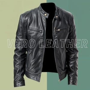 Custom Handmade Black Leather Biker Jacket for Men