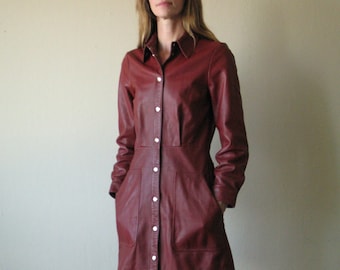 red leather button down dress 34