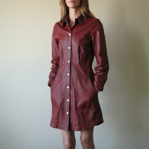 red leather button down dress 34