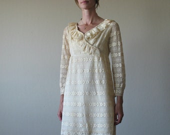 1970s floral lace dolly mini dress, xs