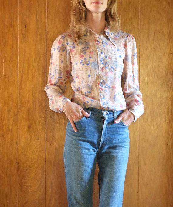 vintage CACHAREL floral sheer blouse, xs